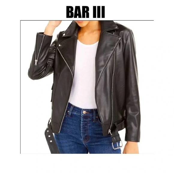 Bar III Jackets & Blazers - Bar III Faux Leather Buckle Jacket Black